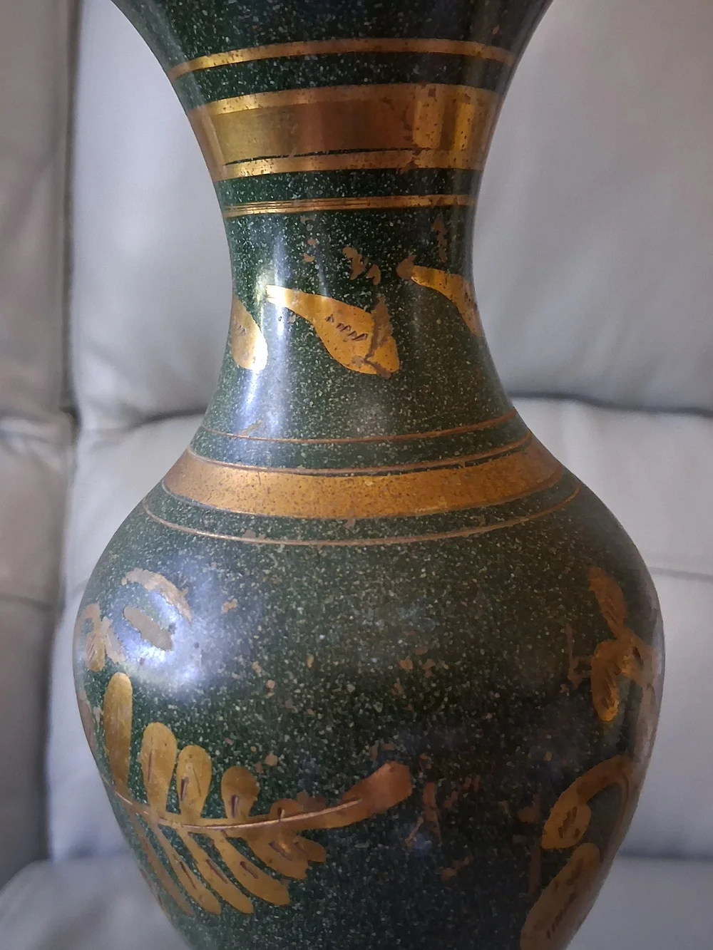 Vintage Brass & Enamel Etched Vase